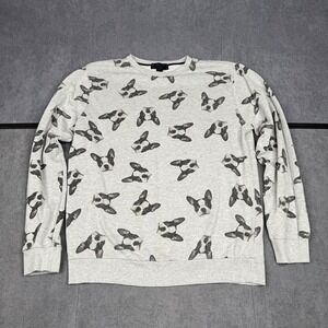 21 Men Boston Terrier Dog Print Sweatshirt Gray Fleece Pullover Large Y2k